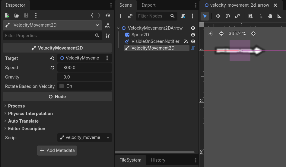 Example arrow Scene setup