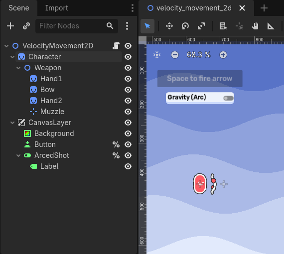 Scene setup for the VelocityMovement2D demo