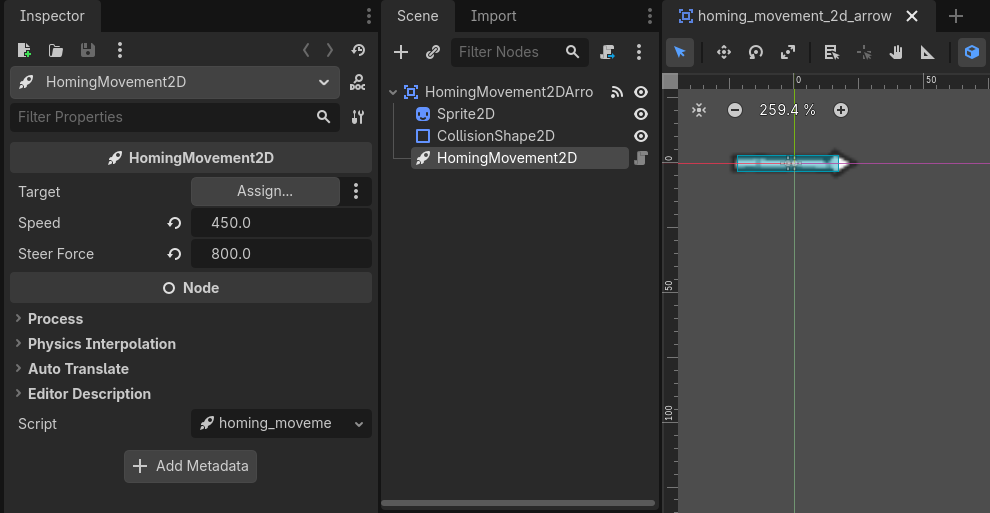 Example arrow Scene setup
