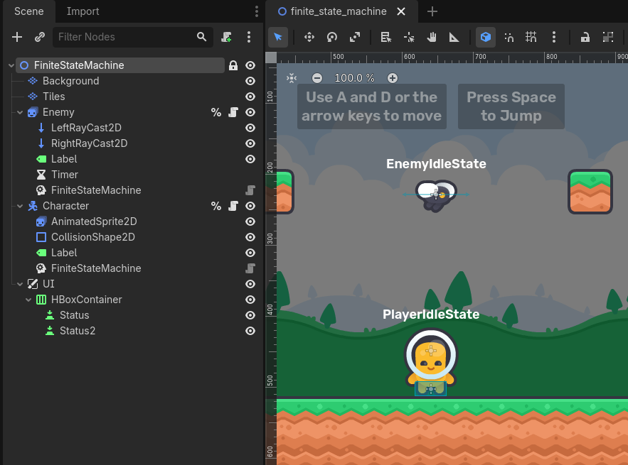 Scene setup for the FiniteStateMachine demo