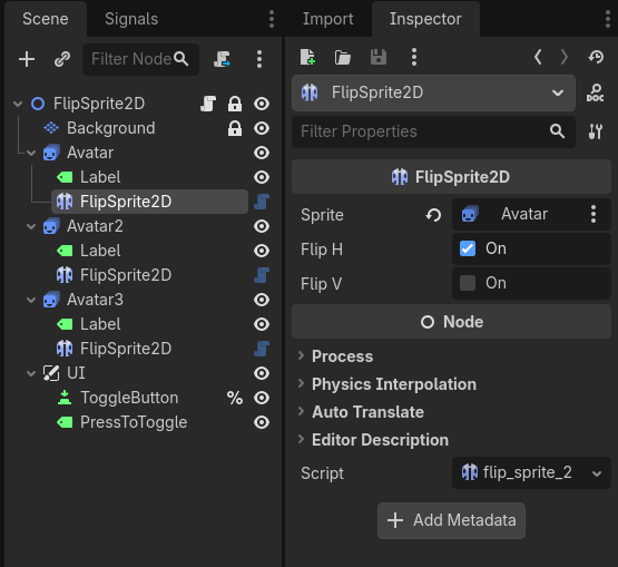 FlipSprite2D example export variables