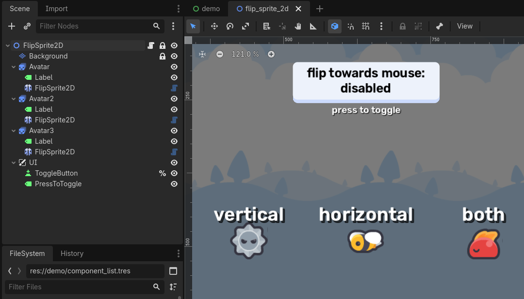FlipSprite2D example scene setup