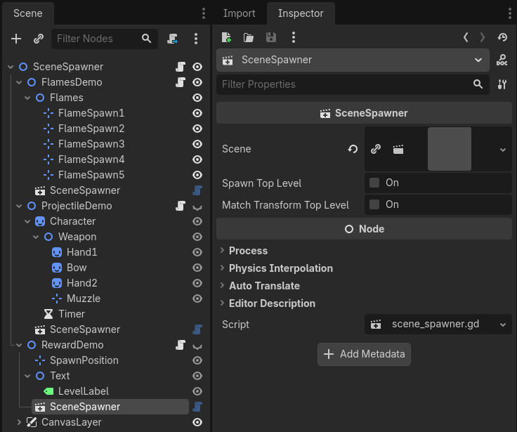 SceneSpawner setup for the reward demo