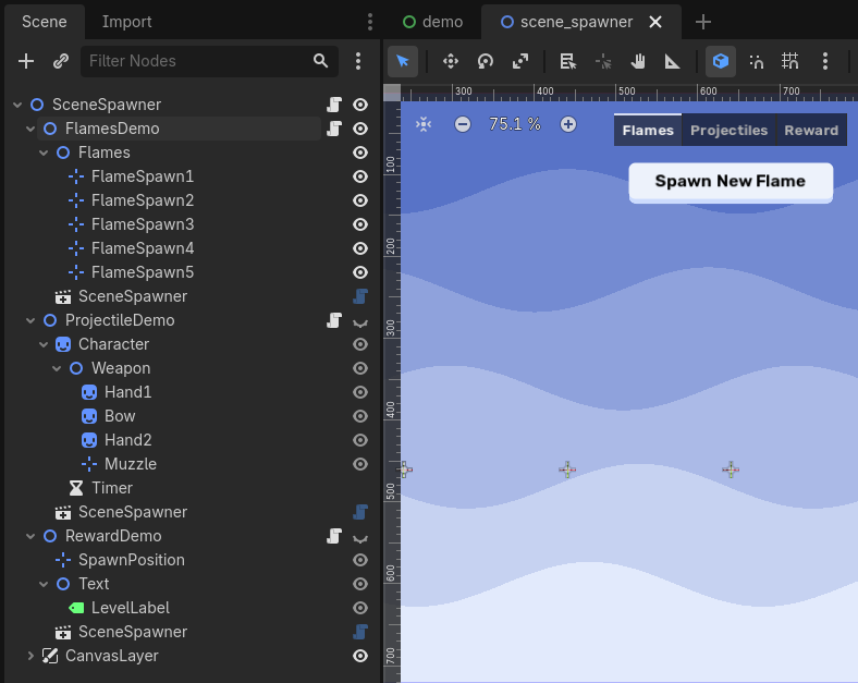 SceneSpawner example scene setup
