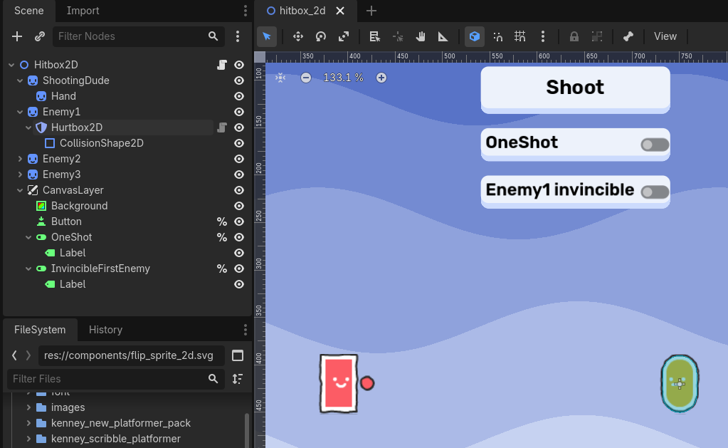 Hitbox2D example scene setup